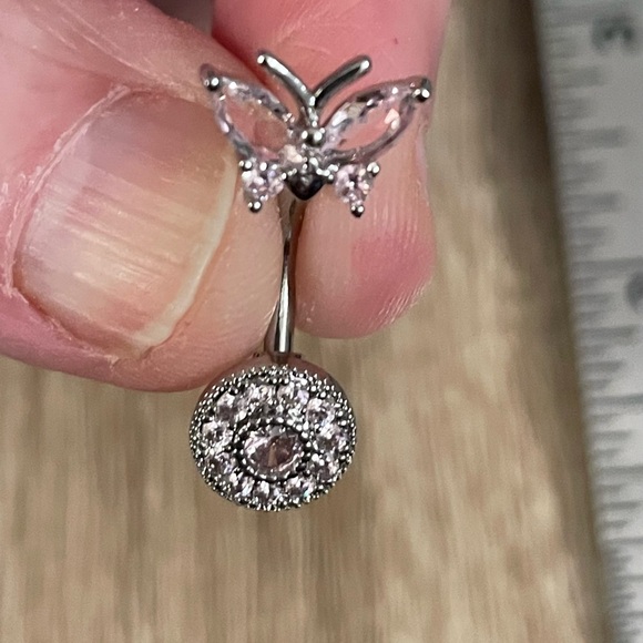 14g- Pink Rhinestone Butterfly Surgical Stainless Steel Belly Ring NWT - Picture 4 of 10